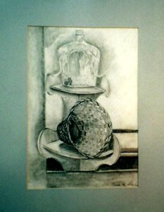 Shelf w basket n bottle 11 x 14" Pencil