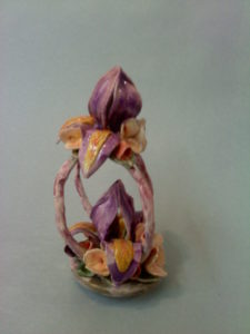 Double Iris & Orchid petite Ceramic Paper clay mixed-media