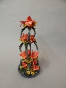 Three tier of Poinsettia blossoms Ceramic paper-clay mixed-media