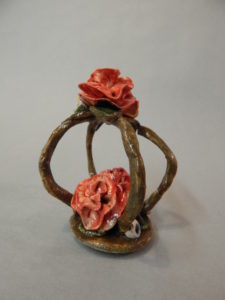 Red rose mini petite White Stoneware mixed-media