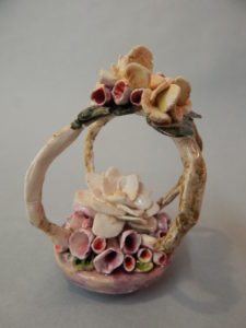 White Dahlia w/pink accents petite mini Ceramic Paper clay mixed-media